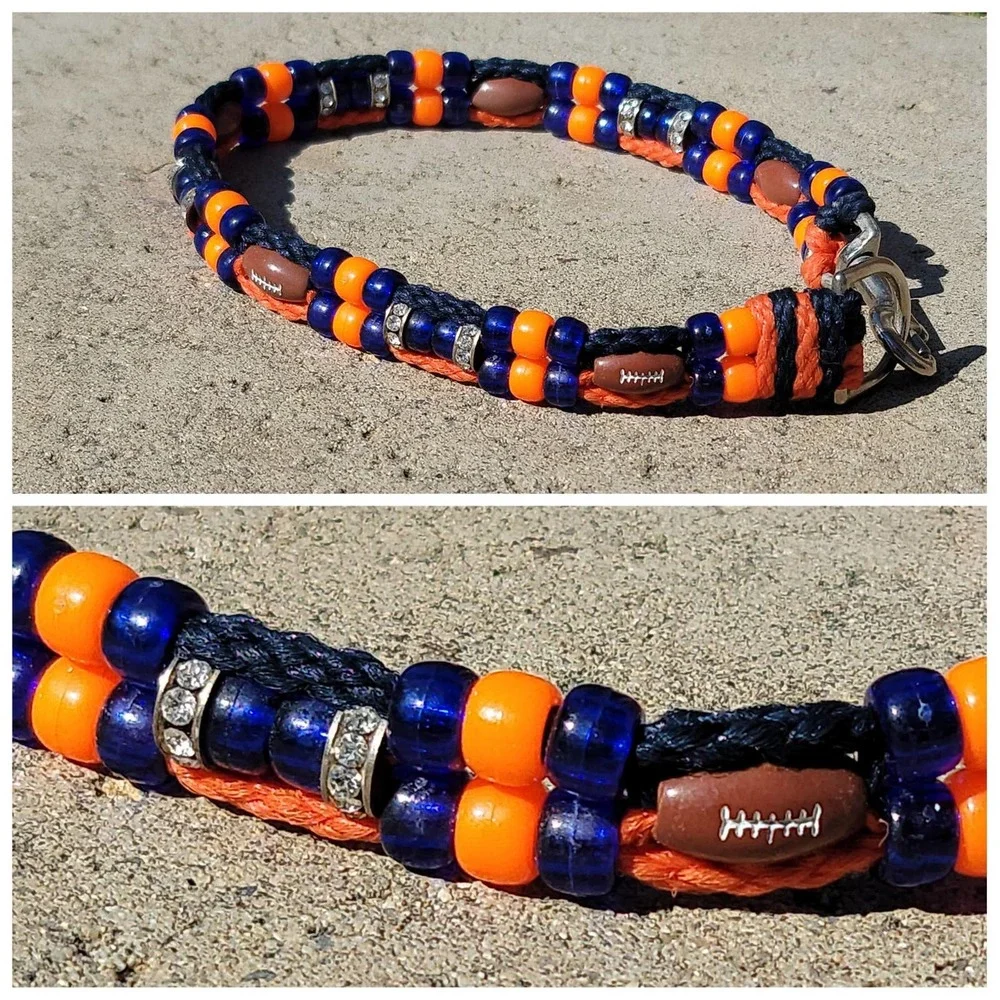 Custom Handmade Beaded Bling Dog Collar Football Denver Broncos